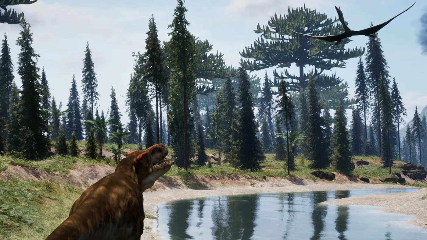 Dinosaurs in a prehistoric forest in Primal Legacy