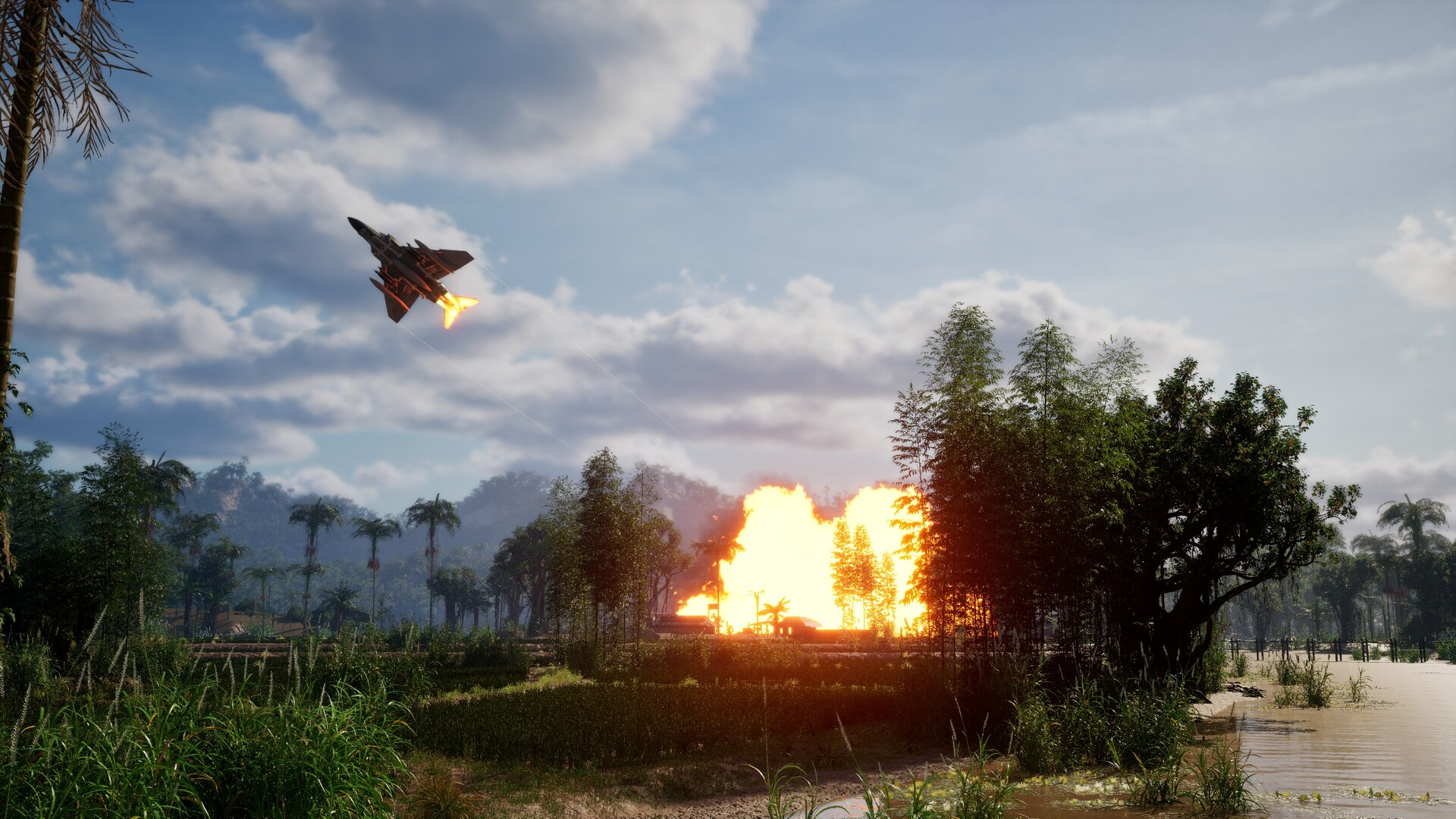A jet above a jungle explosion in Rolling Thunder: Vietnam